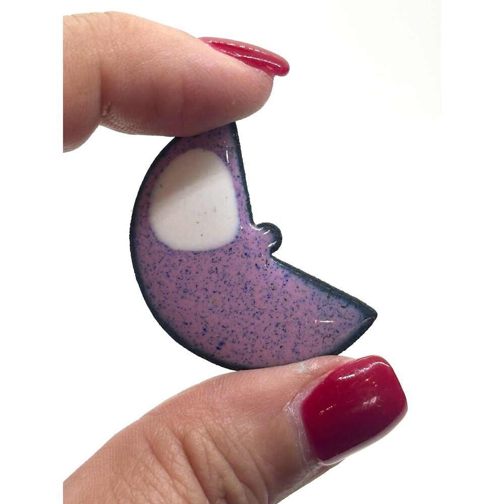 Vintage Purple Crescent Enamel Moon Pin Brooch Speckled Abstract Artistic